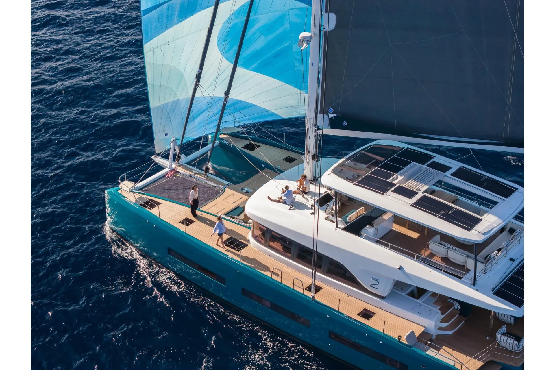 Lagoon Eighty 2 catamaran sailing on open water with sleek modern profile